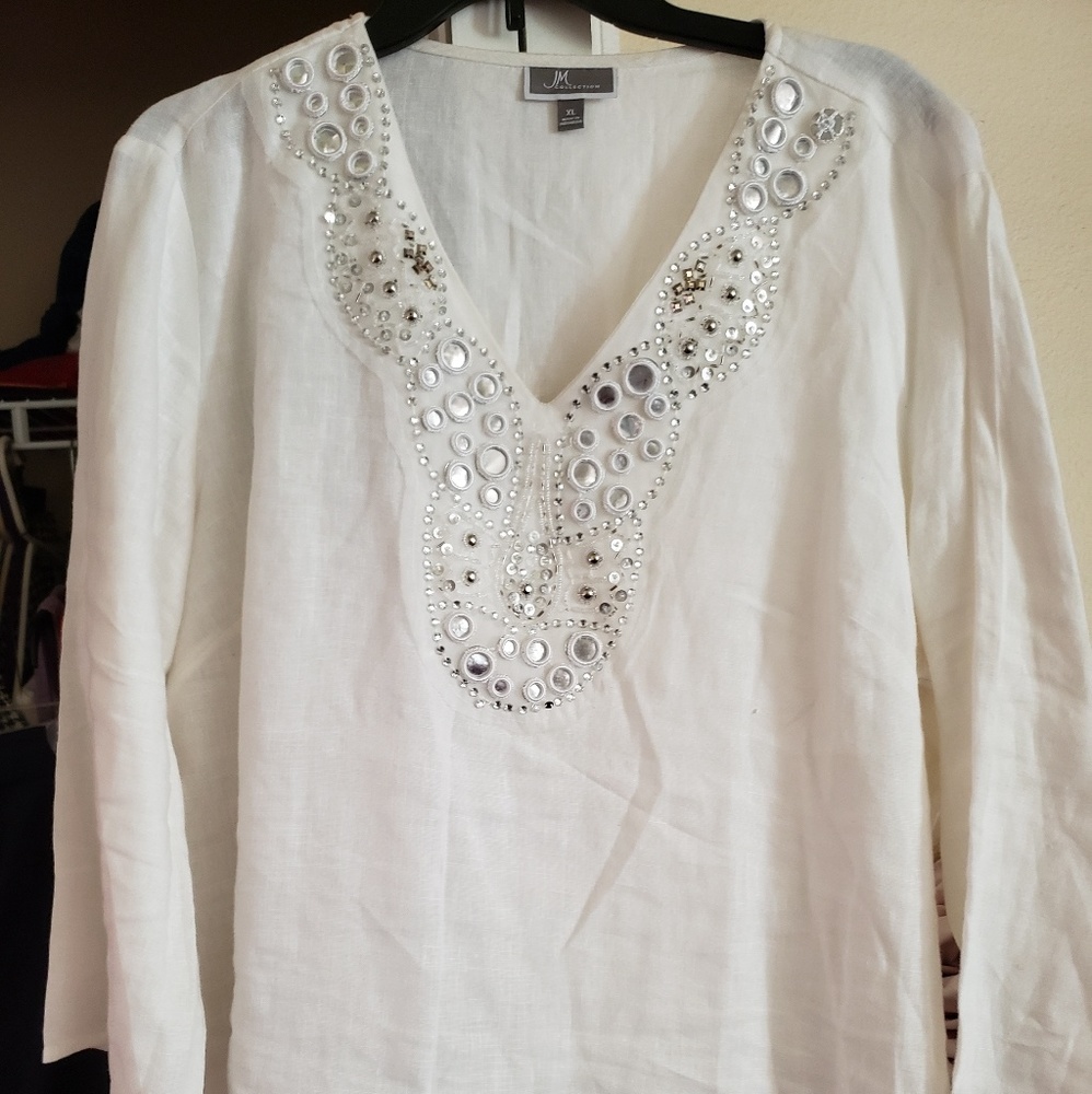 JM Collection White Linen Tunic